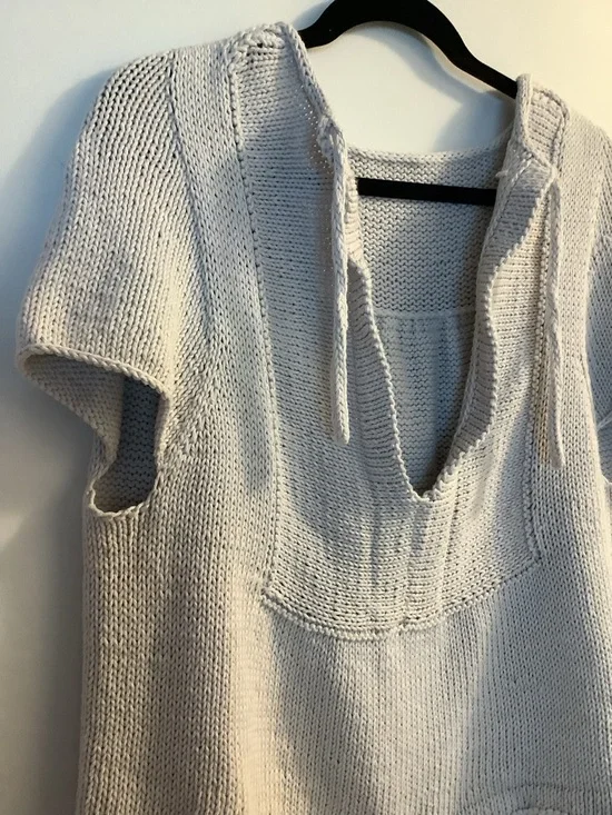 Hand Knit Cotton Shell Tee Top – Artisan Boho Coastal Beige - Picture 4 of 9